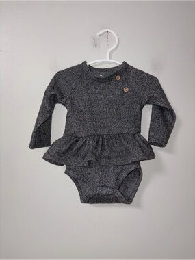 Princess Rose Dark Gray Long Sleeve Peplum Ruffle Waist Body Suit Girls 3-6M